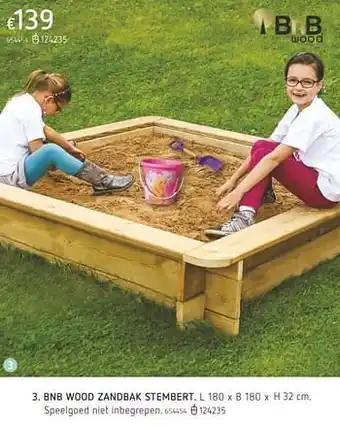 Dreamland Bnb wood zandbak stembert L 180 x B 180 x H 32 cm aanbieding