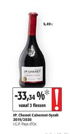 Colruyt Jp Chenet Cabernet-syrah 2019 2020 I.g.p. Pays D'oc aanbieding