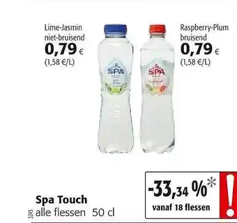 Colruyt Spa Touch Lime-jasmin Niet-bruisend Raspberry-plum Bruisend aanbieding