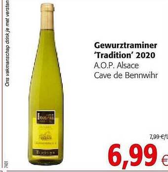 Colruyt Gewurztraminer 'tradition' 2020 A.o.p. Alsace Cave De Bennwihr aanbieding