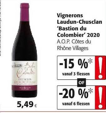 Colruyt Vignerons Laudun-chusclan 'bastion Du Colombier' 2020 A.o.p. Côtes Du Rhône Villages aanbieding
