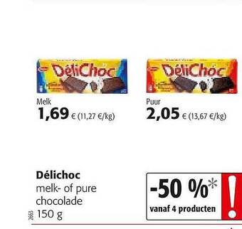 Colruyt Délichoc Melk- Of Pure Chocolade aanbieding