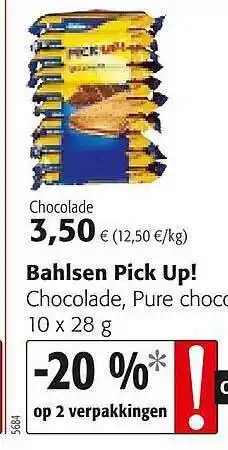 Colruyt Bahlsen Pick Up! Chocolate Pure Chocolade aanbieding