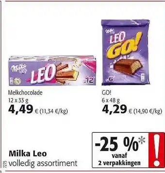Colruyt Milka Leo Melkchocolade Go! aanbieding