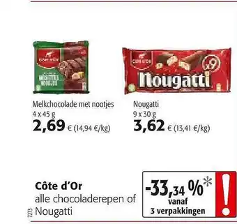 Colruyt Côte D'or Melkchocolade Met Nootjes Nougatti aanbieding