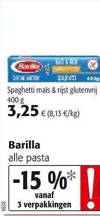 Colruyt Barilla Spaghetti Maïs & Rijst Glutenvrij aanbieding
