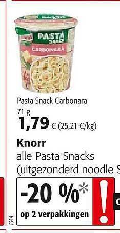 Colruyt Knorr Pasta Snack Carbonara aanbieding