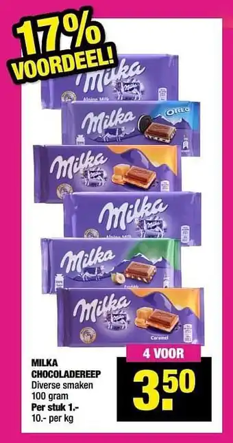Big Bazar Milka chocoladereep Diverse smaken 100 gram aanbieding