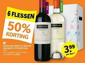 Albert Heijn Undurraga reserva cabernet sauvignon of chardonnay chili aanbieding