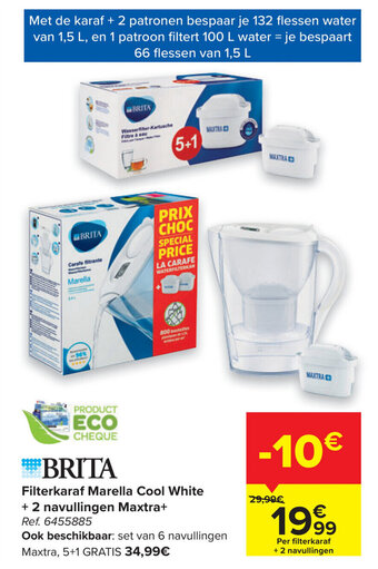 Carrefour Brita Filterkaraf Marella Cool White + 2 navullingen Maxtra+ aanbieding