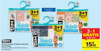Carrefour DIM Set van 4 slips of boxers met print Les Pockets aanbieding