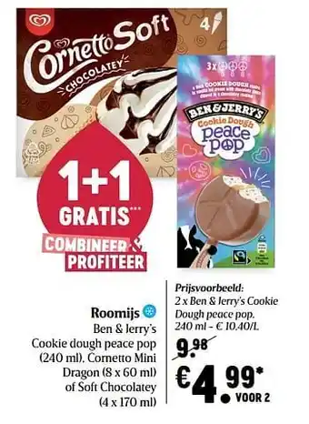 Delhaize Ben + jerry`s cookie dough peace pop aanbieding