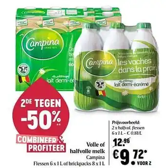 Delhaize Volle of halfvolle melk campina aanbieding