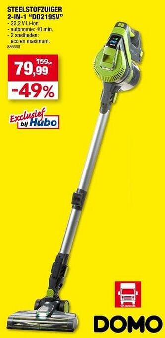 Hubo Domo elektro steelstofzuiger 2-in-1 do219sv aanbieding