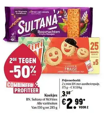 Delhaize Mini bn met aardbeienpulp aanbieding