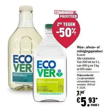 Delhaize Ecover afwasmiddel citroen-aloë vera, sensitive aanbieding