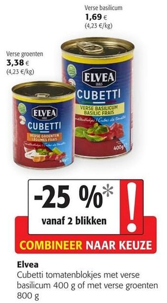 Colruyt Elvea cubetti tomatenblokjes met verse basilicum of met verse groenten aanbieding