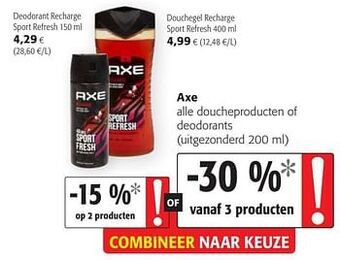 Colruyt Axe alle doucheproducten of deodorants aanbieding