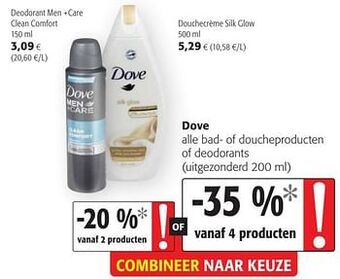 Colruyt Dove alle bad- of doucheproducten of deodorants aanbieding