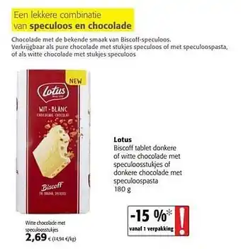 Colruyt Lotus witte chocolade met speculoosstukjes aanbieding