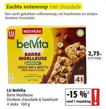 Colruyt Lu belvita barre moelleuse donkere chocolade + hazelnoot aanbieding