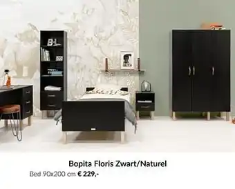 Bopita floris zwart-naturel bed