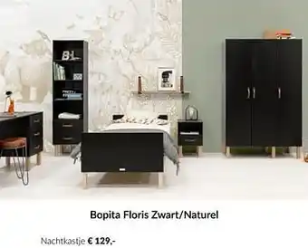 Bopita floris zwart-naturel nachtkastje