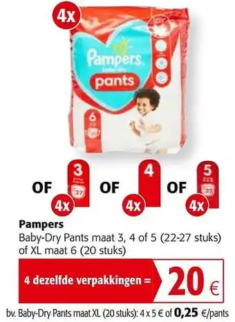 Colruyt Pampers baby-dry pants maat 3, 4 of 5 of xl maat 6 aanbieding