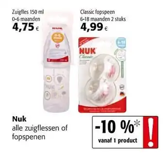 Colruyt Nuk alle zuigflessen of fopspenen aanbieding