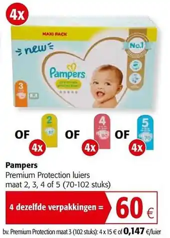 Colruyt Pampers premium protection luiers maat 2, 3, 4 of 5 aanbieding
