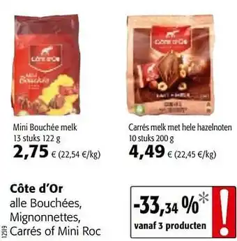 Colruyt Côte d`or alle bouchées, mignonnettes, carrés of mini roc aanbieding