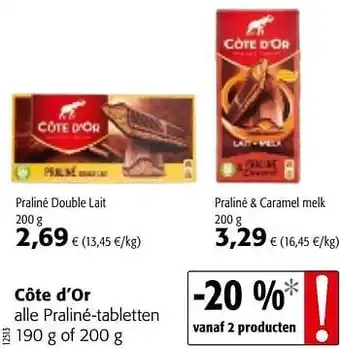 Colruyt Côte d`or alle praliné-tabletten aanbieding