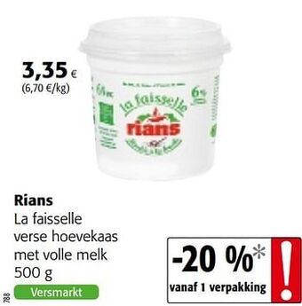 Colruyt Rians la faisselle verse hoevekaas met volle melk aanbieding