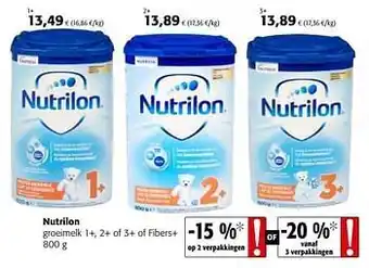Colruyt Nutrilon groeimelk 1+, 2+ of 3+ of fibers+ aanbieding