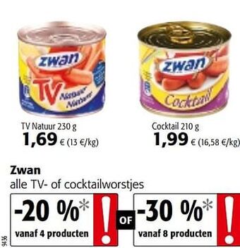 Colruyt Zwan alle tv- of cocktailworstjes aanbieding