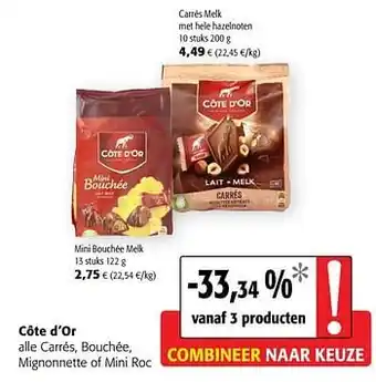 Colruyt Côte d`or alle carrés, bouchée, mignonnette of mini roc aanbieding