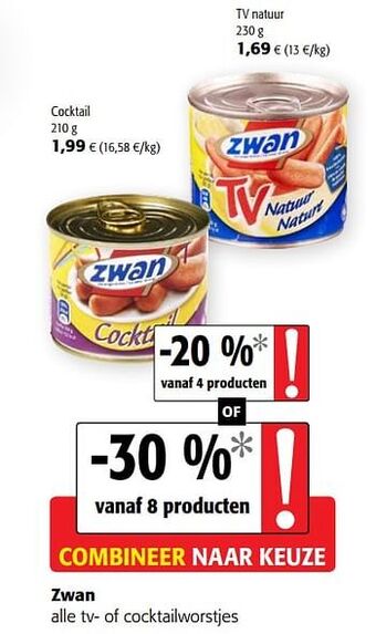 Colruyt Zwan alle tv- of cocktailworstjes aanbieding