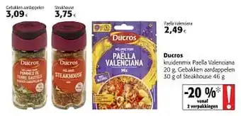 Colruyt Ducros kruidenmix paella valenciana, gebakken aardappelen of steakhouse aanbieding