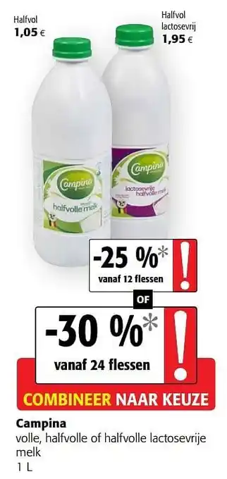 Colruyt Campina volle, halfvolle of halfvolle lactosevrije melk aanbieding