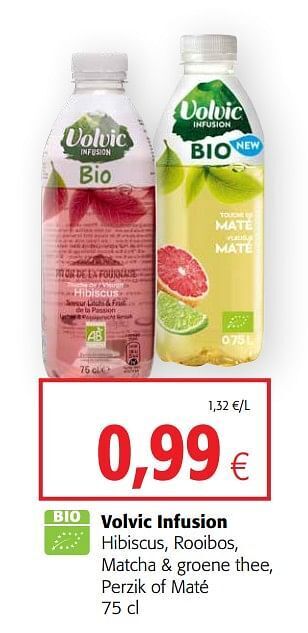 Volvic infusion hibiscus, rooibos, matcha + groene thee, perzik of maté