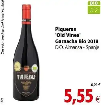 Colruyt Piqueras old vines garnacha bio 2018 d.o. almansa - spanje aanbieding