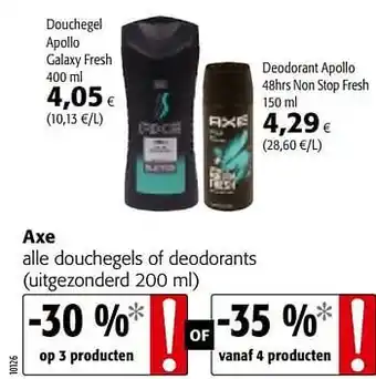 Colruyt Axe alle douchegels of deodorants aanbieding