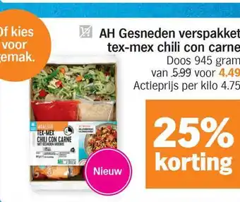 Albert Heijn Ah Gesneden Verspakket Tex-mex Chili Con Carne aanbieding