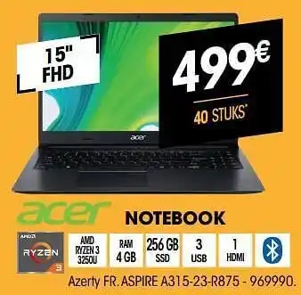 Acer notebook azerty fr. aspire a315-23-r875 15"FHD