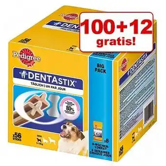 Zooplus 100 + 12 gratis! 112 Stuks Pedigree Dentastix Dagelijkse Gebitsverzorging - 56 x Dentastix + 56 x Dentastix Fresh - voor klei aanbieding
