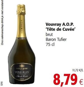 Vouvray a.o.p. tête de cuvée brut baron tufier