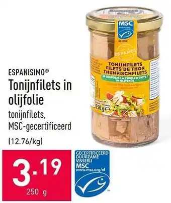 ALDI Tonijnfilets in olijfolie aanbieding