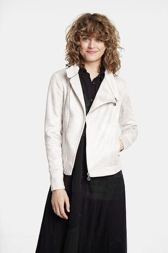 Slim fit bikerjack met borduursels - WHITE - 38