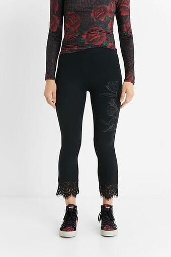 Slim fit legging met kant - BLACK - M