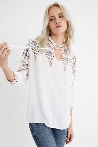 Boho-blouse met pompons - WHITE - M
